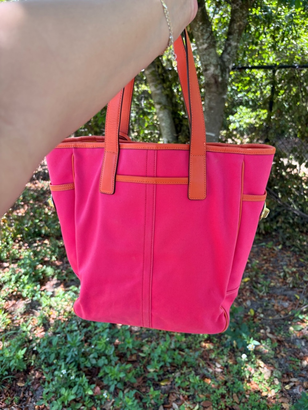 Coach Pink and Orange Graphic Canvas Tote - Picture 4 of 11